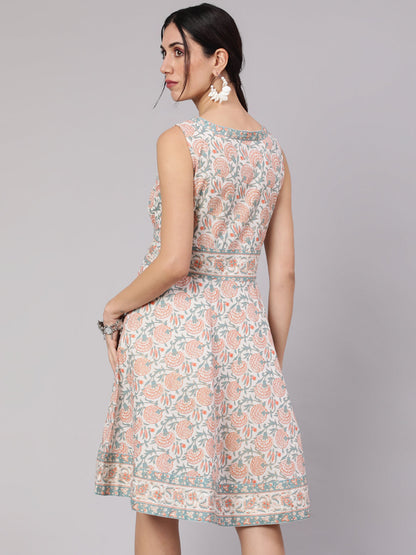 Women's White Floral Print Short Dress