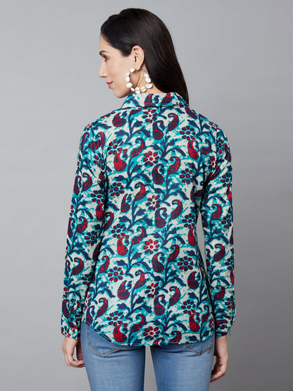 Women's Blue Floral Print Shirt