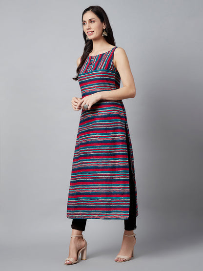 Women's Navy Blue Striped Kurta