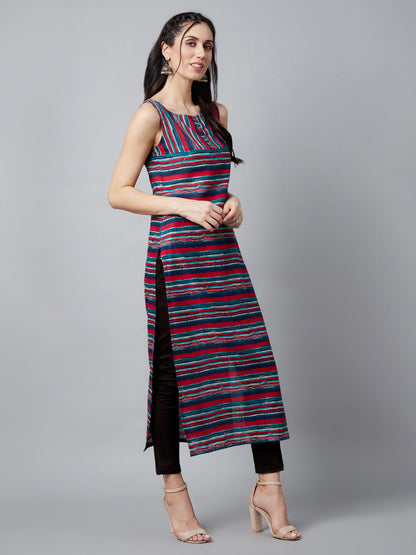 Women's Navy Blue Striped Kurta