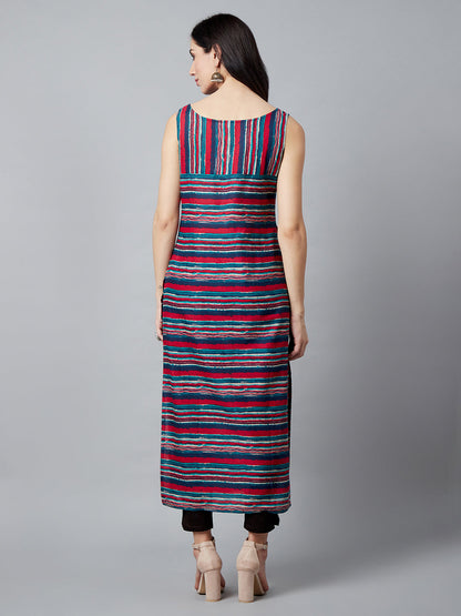 Women's Navy Blue Striped Kurta