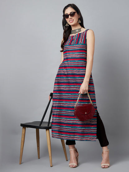 Women's Navy Blue Striped Kurta