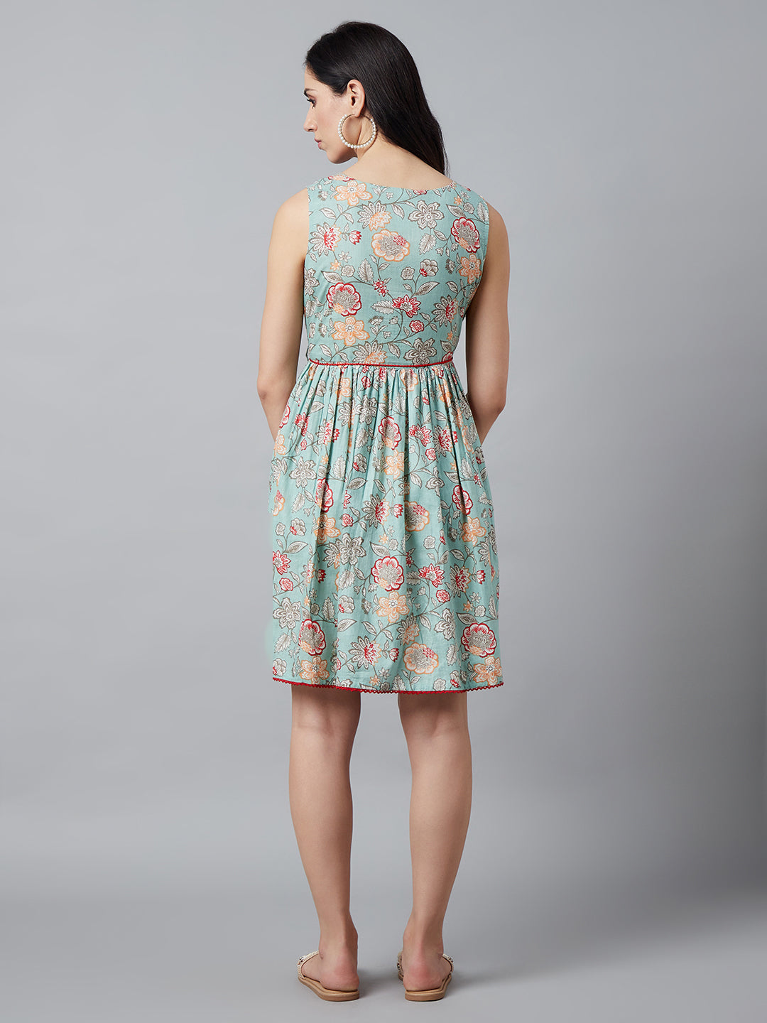 Women's Pastel Green Floral Print Dress