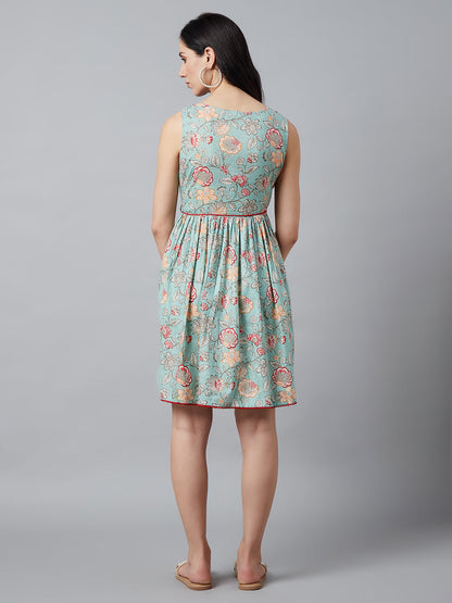 Women's Pastel Green Floral Print Dress