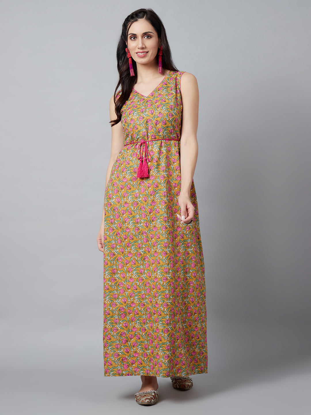 Women's Mustard Floral Print Dress
