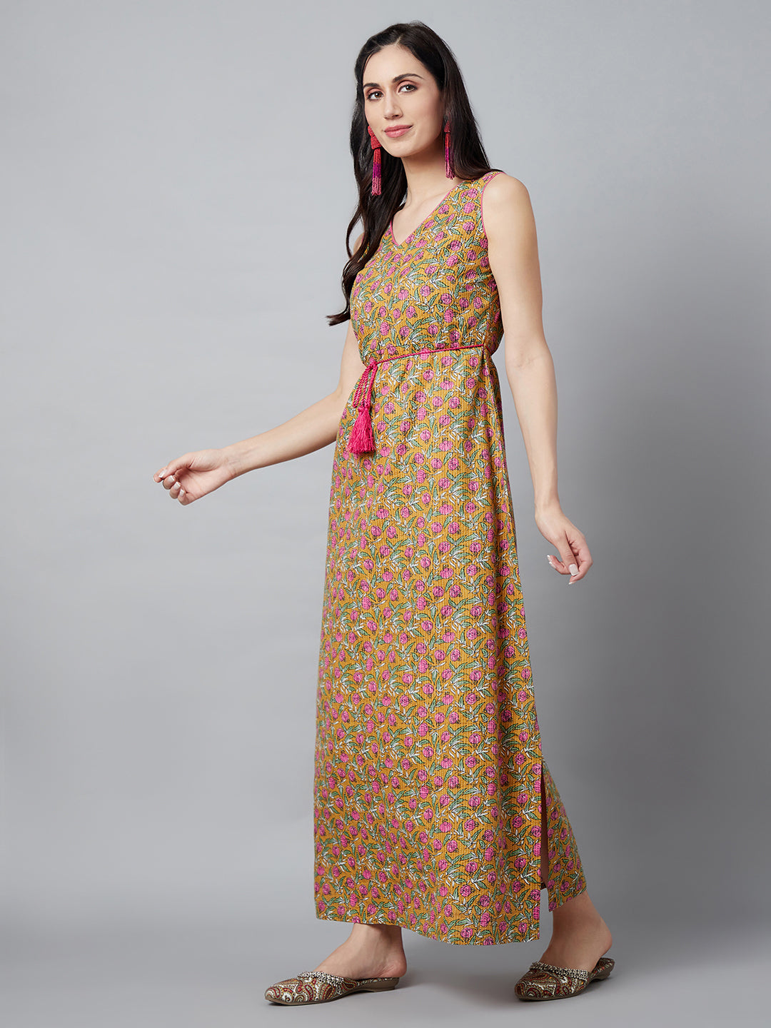 Women's Mustard Floral Print Dress