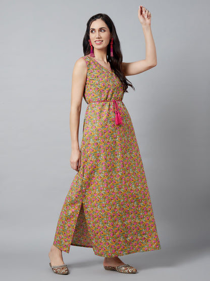 Women's Mustard Floral Print Dress
