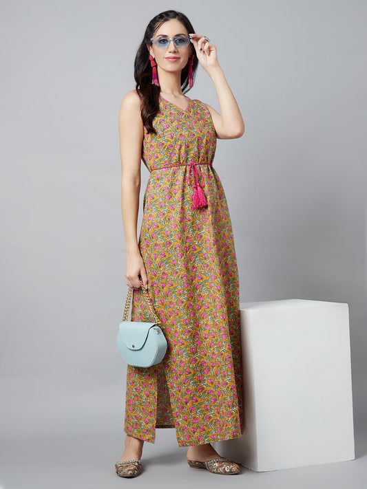Women's Mustard Floral Print Dress