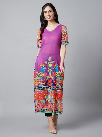 Women's Purple Digital Printed Kurta