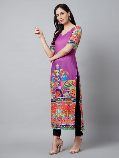 Women's Purple Digital Printed Kurta