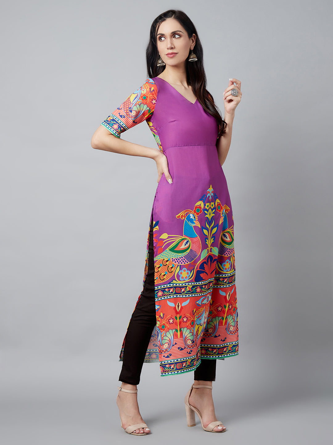 Women's Purple Digital Printed Kurta