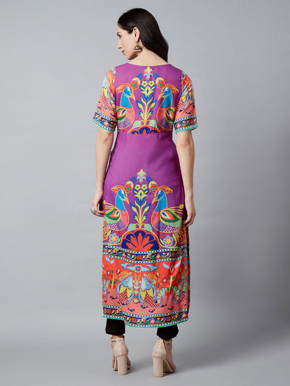 Women's Purple Digital Printed Kurta