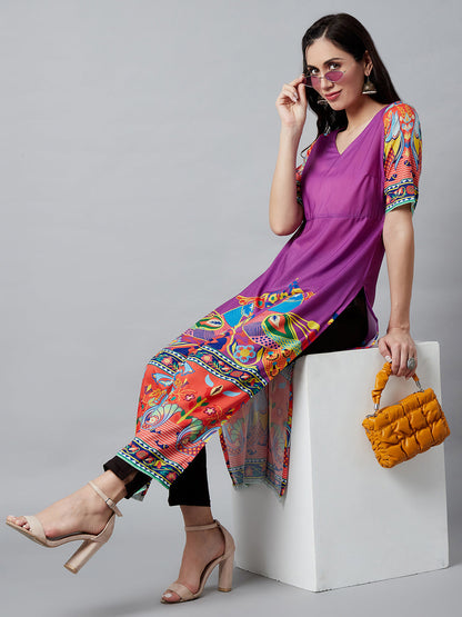 Women's Purple Digital Printed Kurta