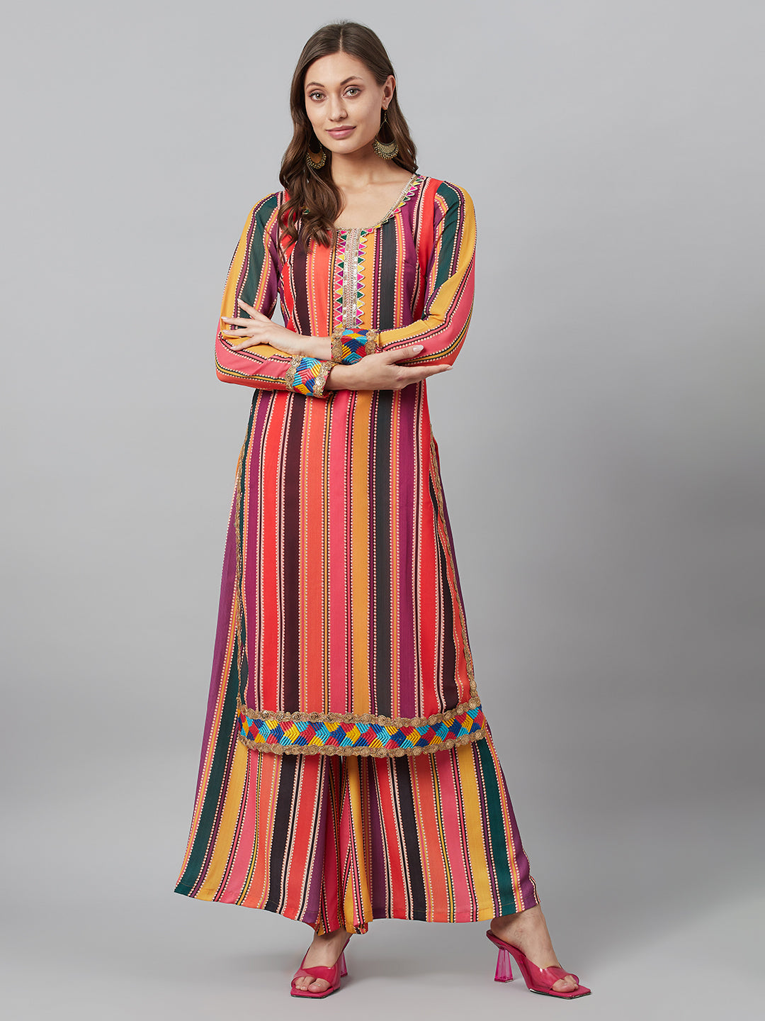 Women's Multicolor Printed Kurta With Lace Details