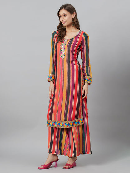 Women's Multicolor Printed Kurta With Lace Details