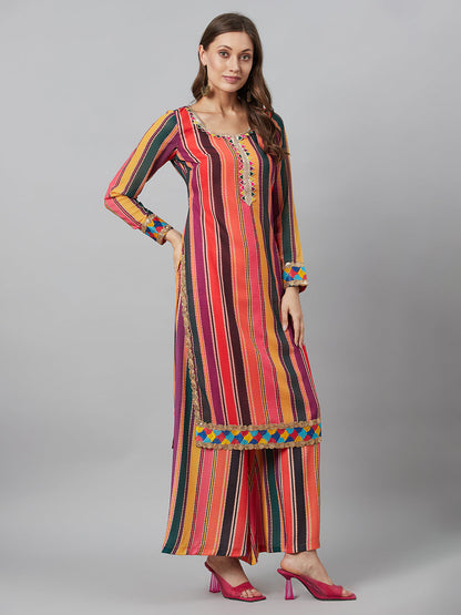 Women's Multicolor Printed Kurta With Lace Details