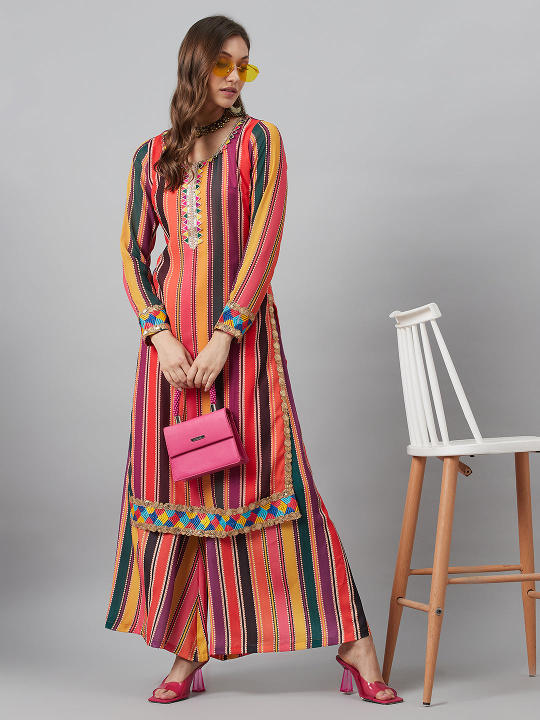 Women's Multicolor Printed Kurta With Lace Details