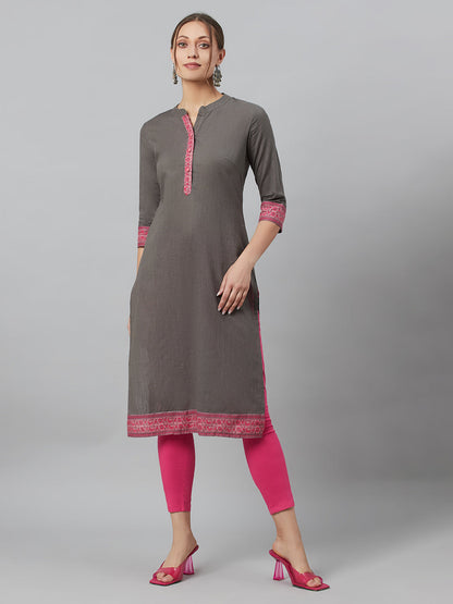 Women's Grey Kurta With Border Details