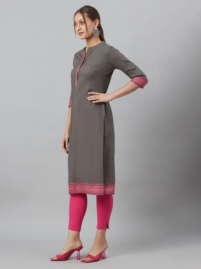 Women's Grey Kurta With Border Details