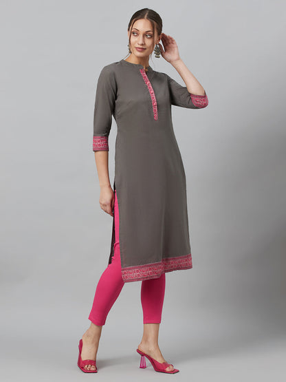 Women's Grey Kurta With Border Details