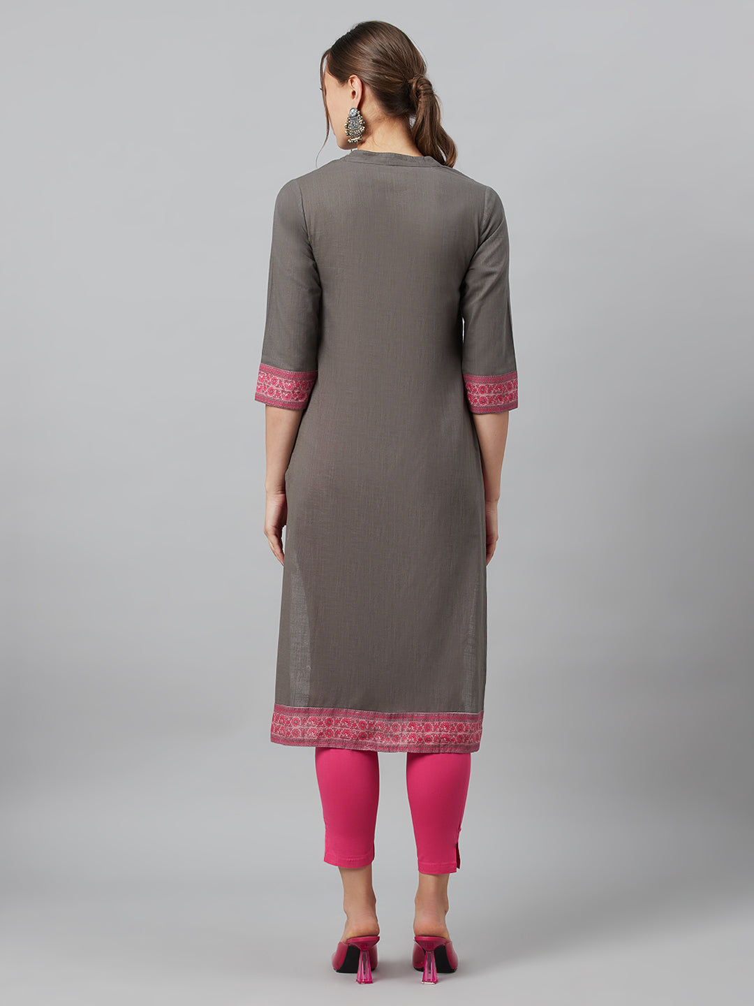 Women's Grey Kurta With Border Details
