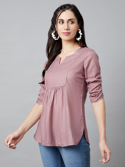 Women's Brown Tunic With Ruching Sleeve