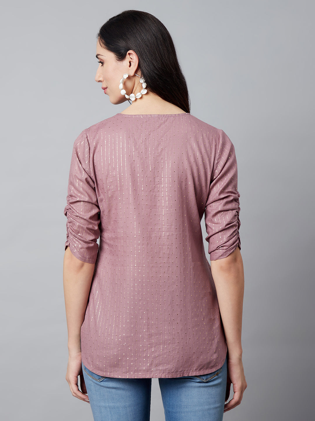 Women's Brown Tunic With Ruching Sleeve