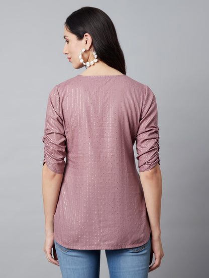 Women's Brown Tunic With Ruching Sleeve
