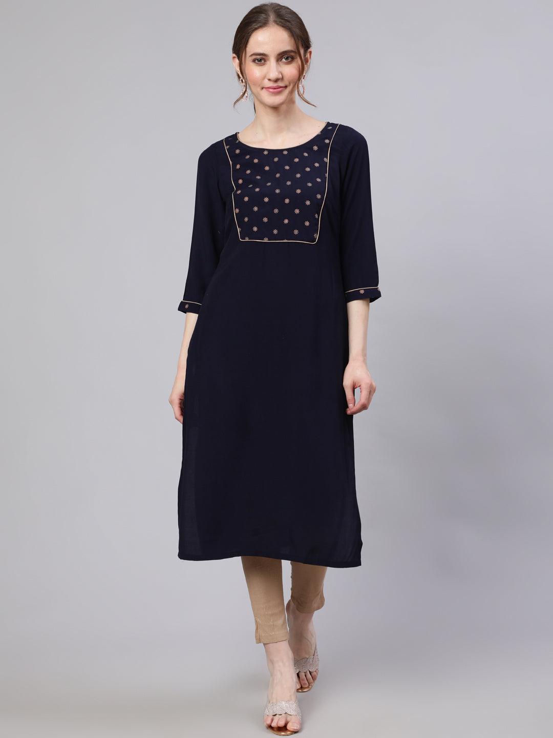 Women's Navy Blue Straight Kurta