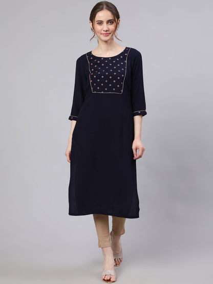 Women's Navy Blue Straight Kurta
