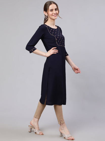Women's Navy Blue Straight Kurta