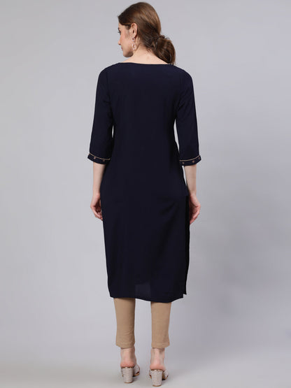 Women's Navy Blue Straight Kurta