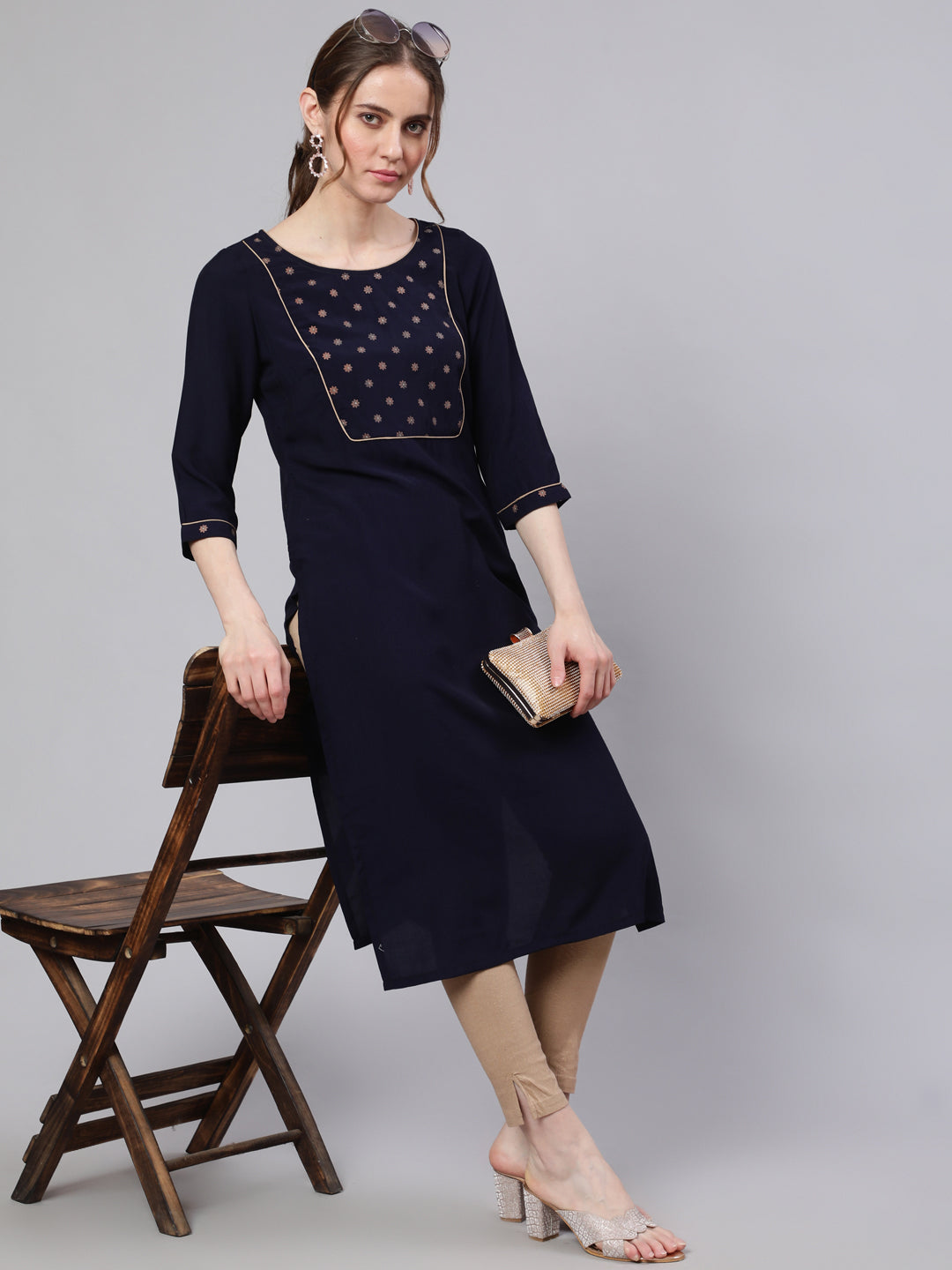 Women's Navy Blue Straight Kurta