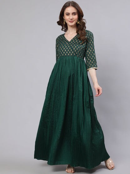 Women's Green Pleated Maxi Dress