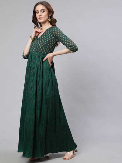 Women's Green Pleated Maxi Dress