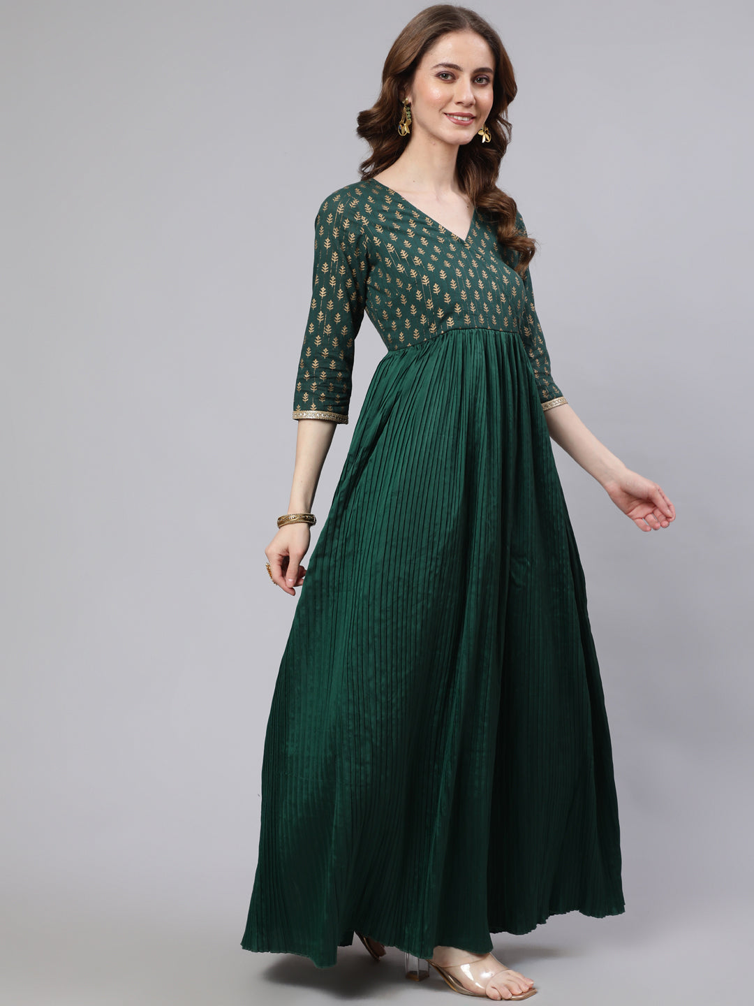 Women's Green Pleated Maxi Dress