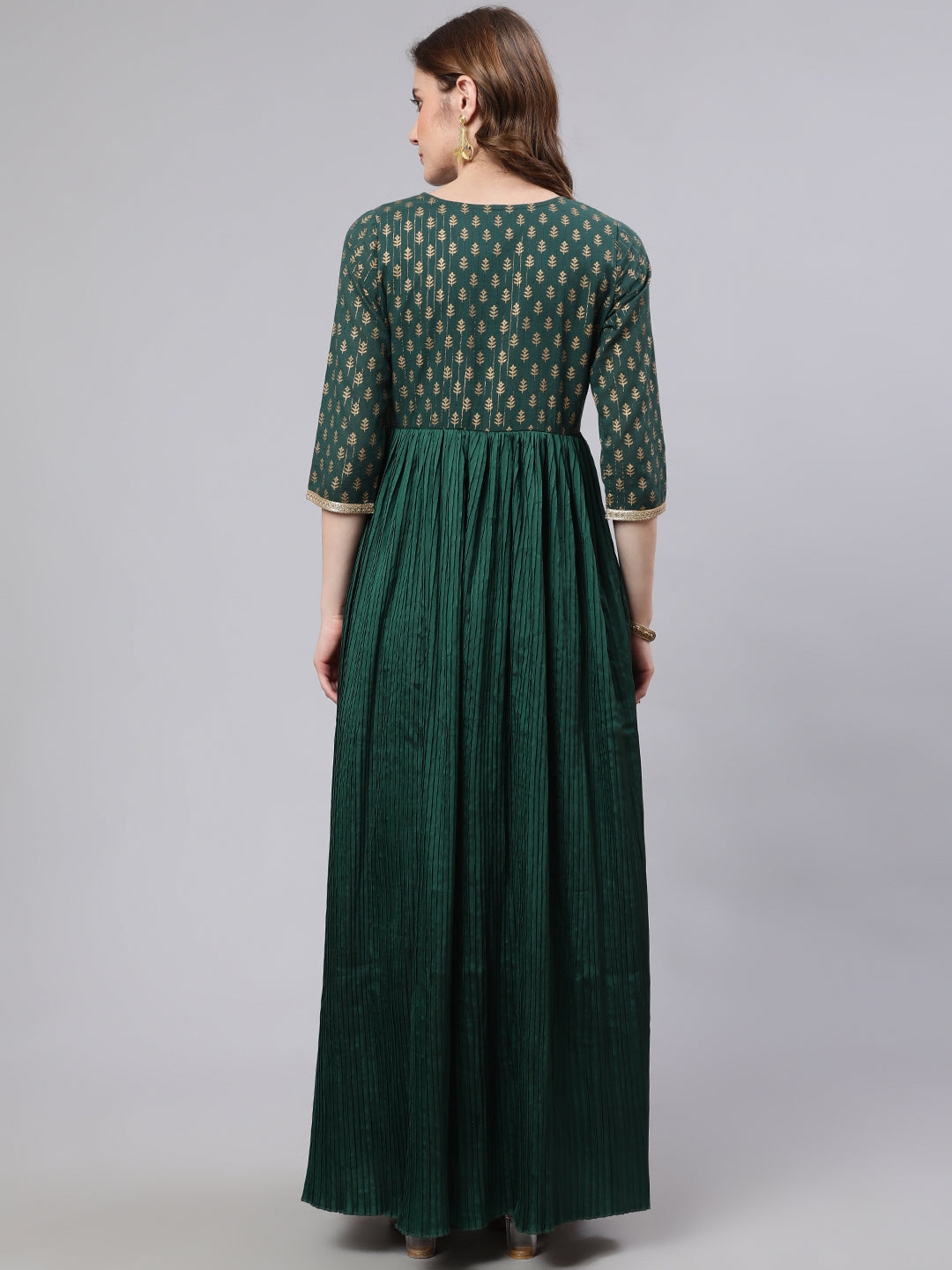 Women's Green Pleated Maxi Dress