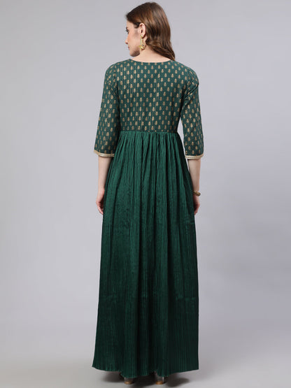 Women's Green Pleated Maxi Dress