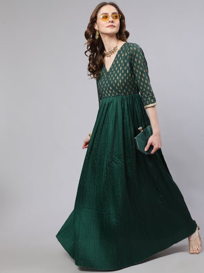 Women's Green Pleated Maxi Dress