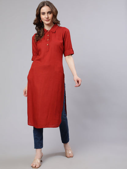 Women's Red Pathani Straight Kurta