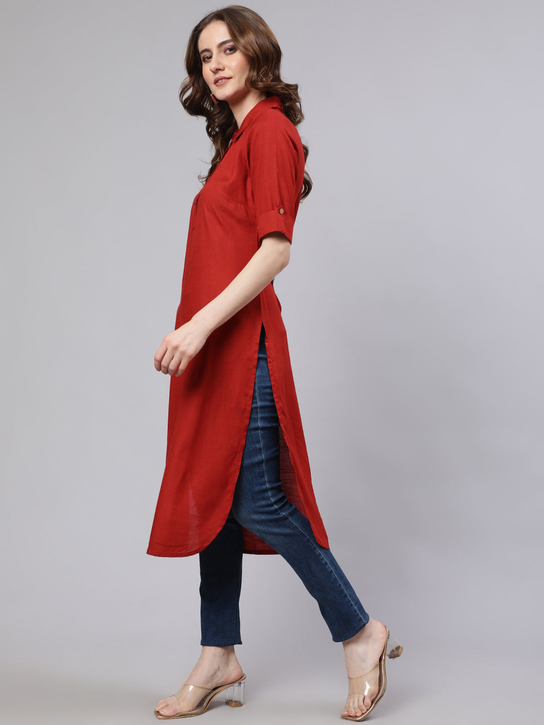 Women's Red Pathani Straight Kurta