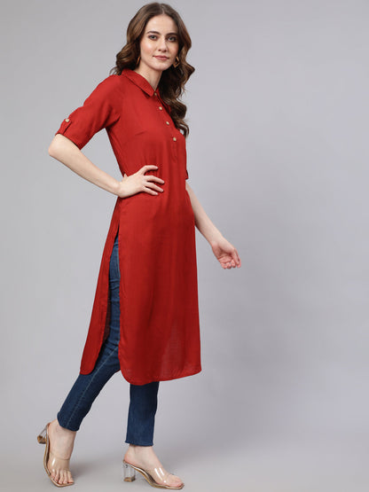 Women's Red Pathani Straight Kurta