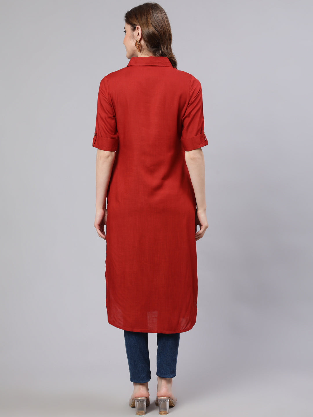 Women's Red Pathani Straight Kurta