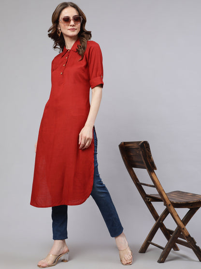 Women's Red Pathani Straight Kurta