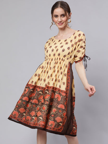 Women's Cream Floral Print Skater Dress