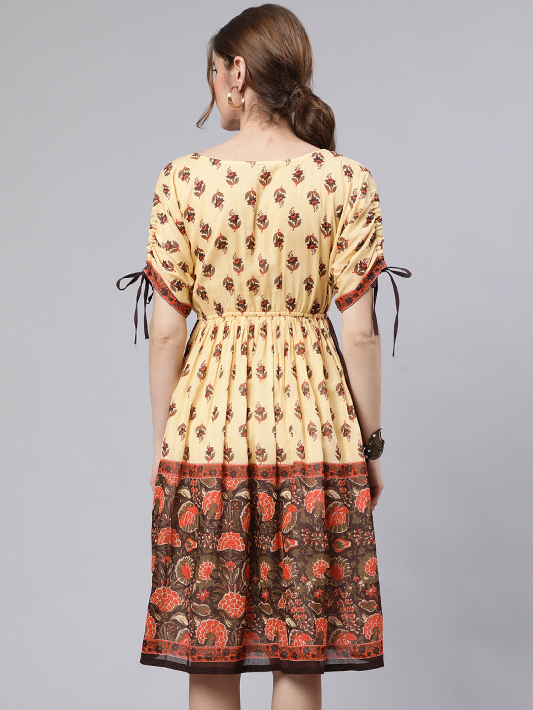Women's Cream Floral Print Skater Dress