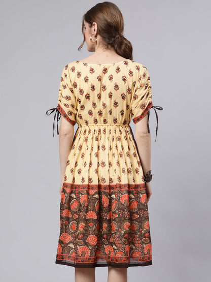 Women's Cream Floral Print Skater Dress