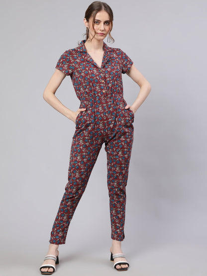 Women's Maroon Kantha Work Jumpsuit