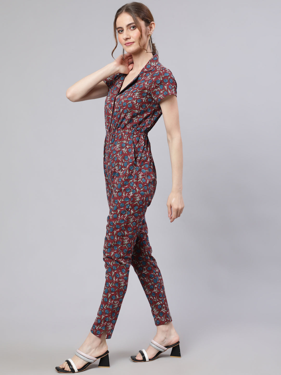 Women's Maroon Kantha Work Jumpsuit