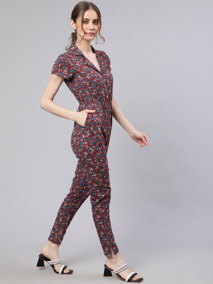 Women's Maroon Kantha Work Jumpsuit
